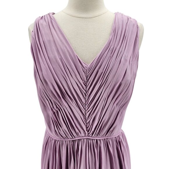 Boden Purple Pleated V-Neck A-Line Cocktail Dress Womens 12L Long - Picture 2 of 9